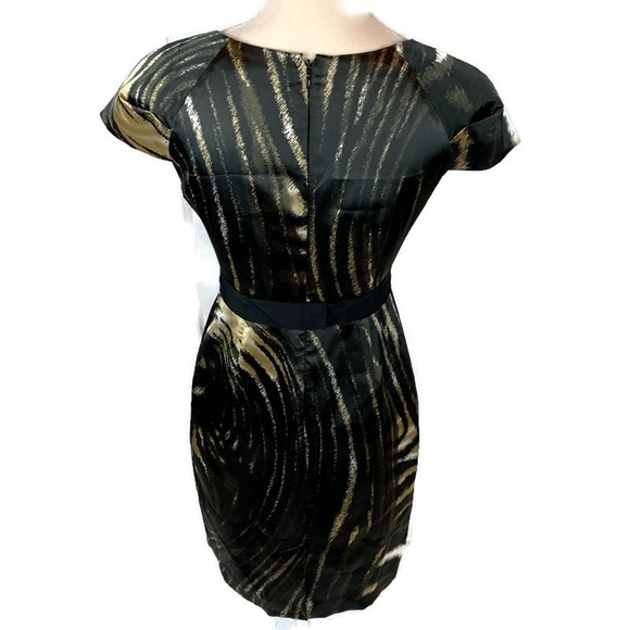 Tahari Black Print Satin Stretch Classy Dress - Picture 4 of 8